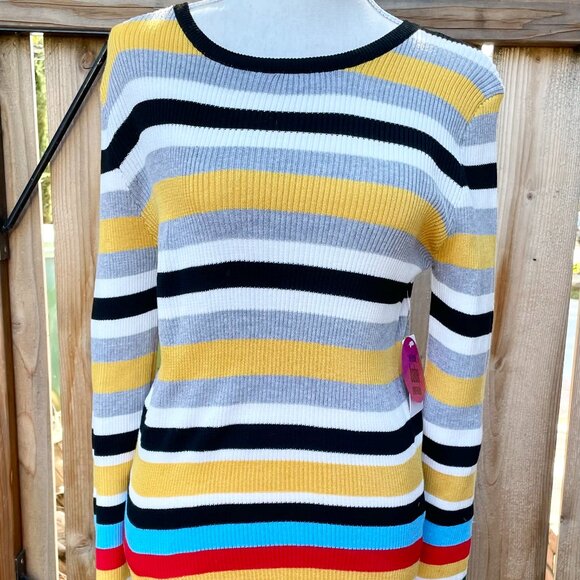 Stripe Sweater Top Knit Long Sleeve Pullover Rainbow NEW Size Juniors XL - Picture 5 of 7